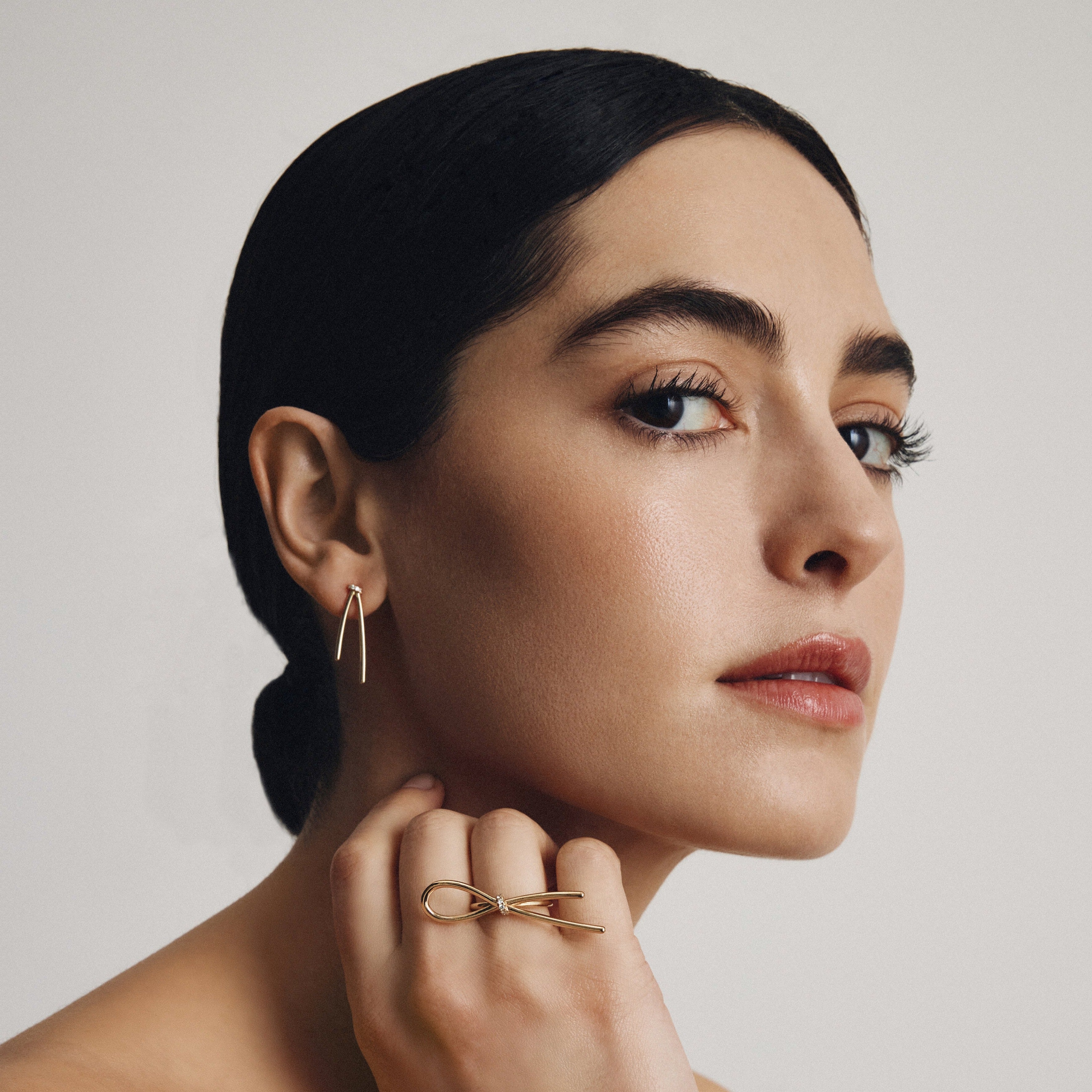 REBORN HALF PAVE EARRINGS / YELLOW