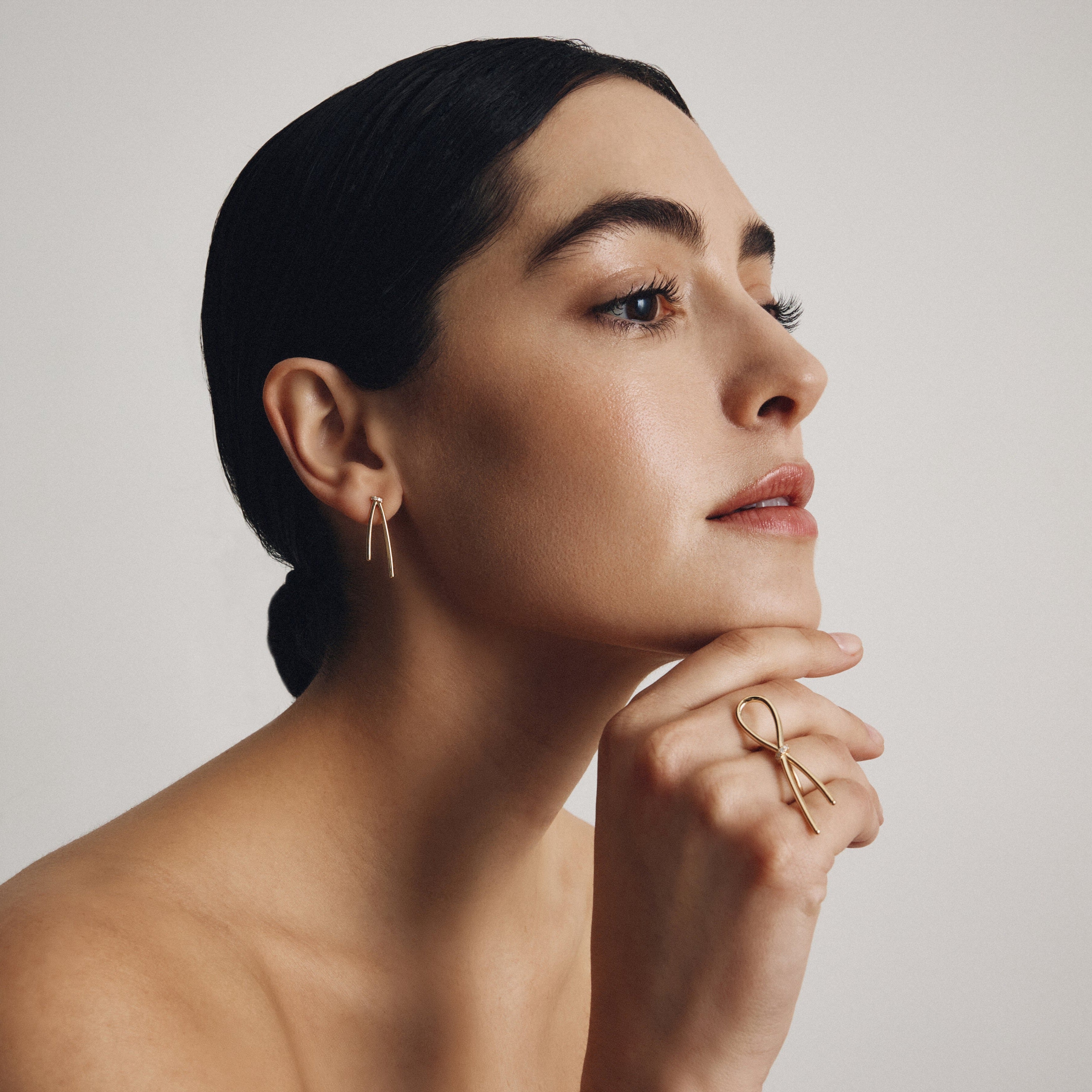 REBORN HALF PAVE EARRINGS / YELLOW