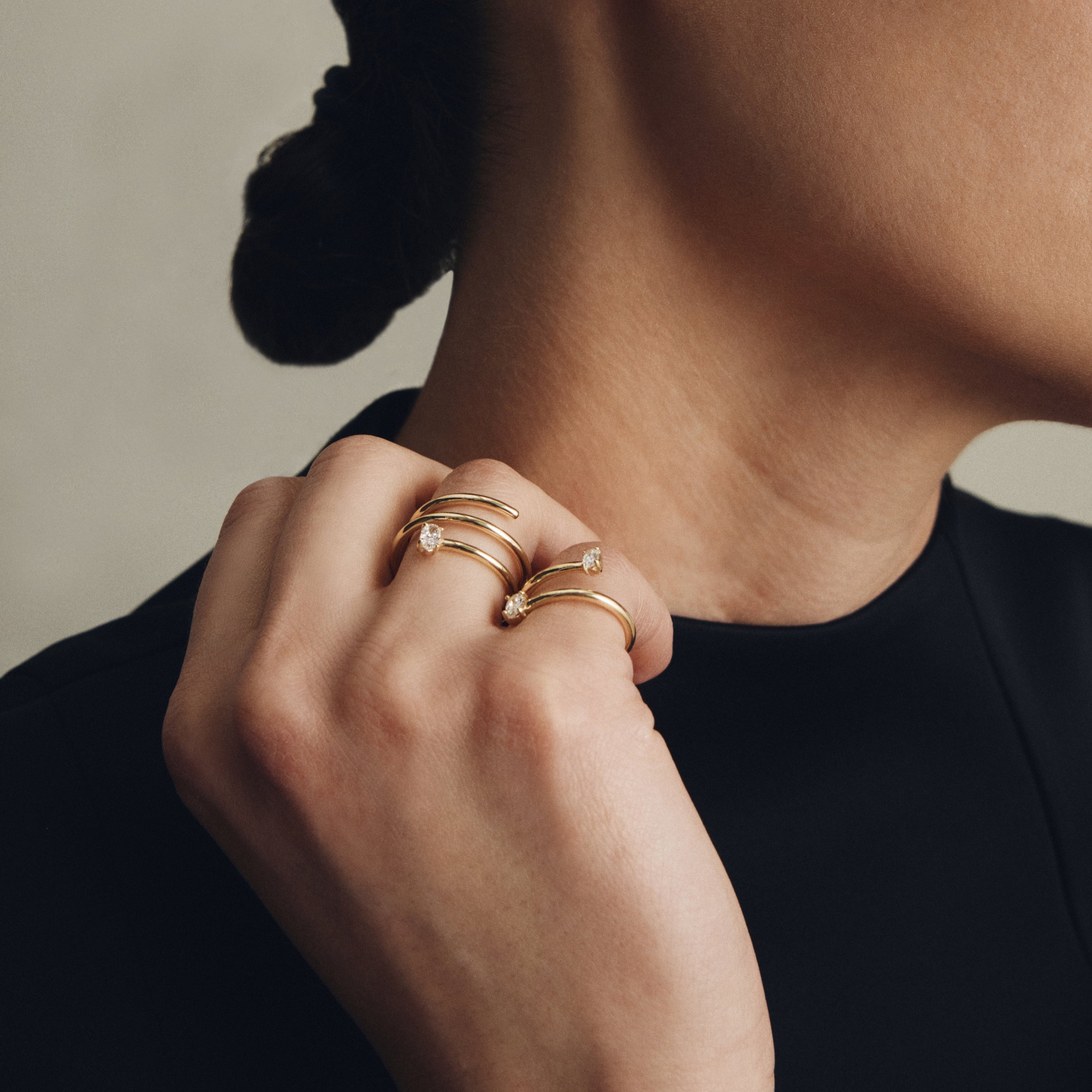 WIRE 3 ROWS DIAMOND RING / WHITE