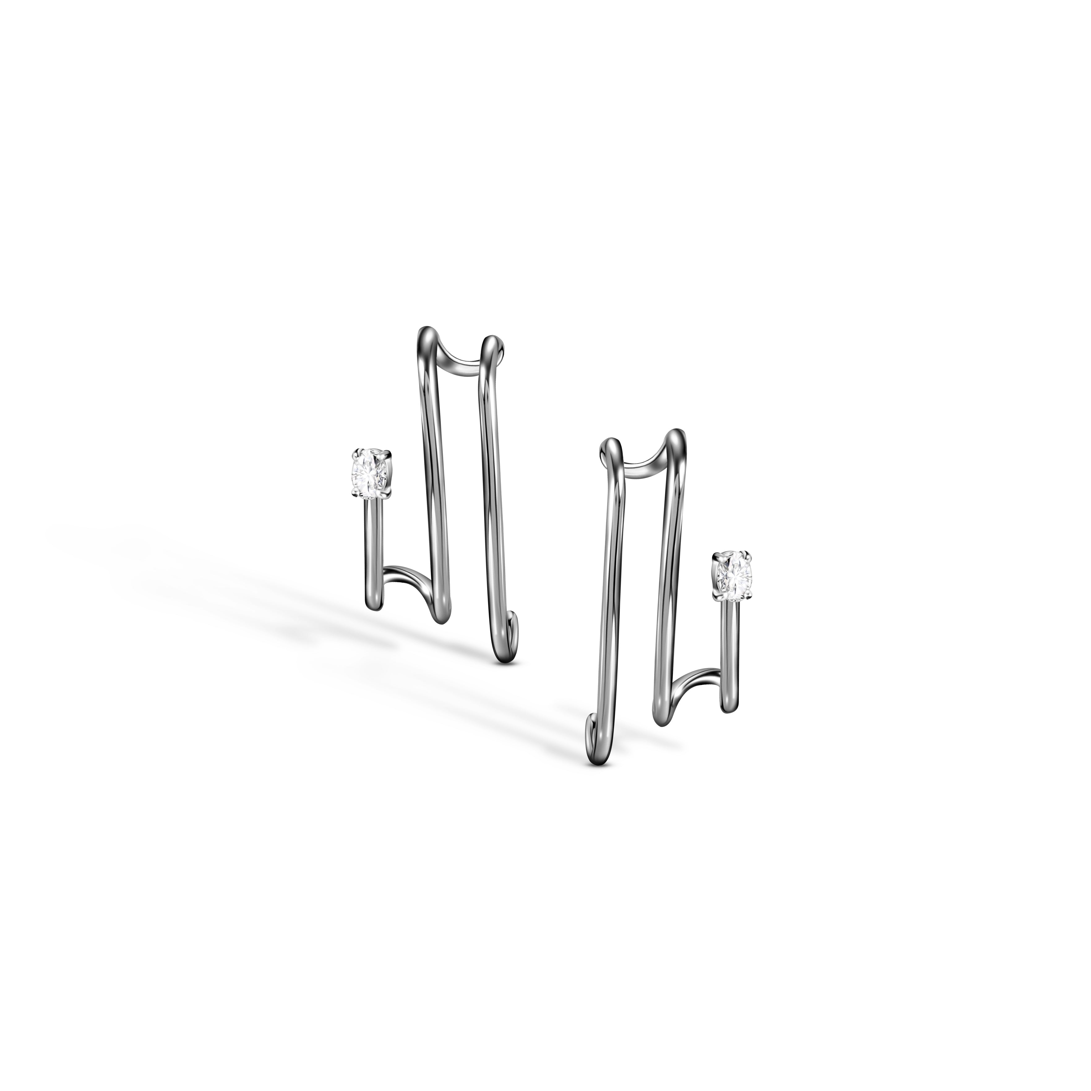 WIRE 3 ROWS DIAMOND EARRINGS / WHITE