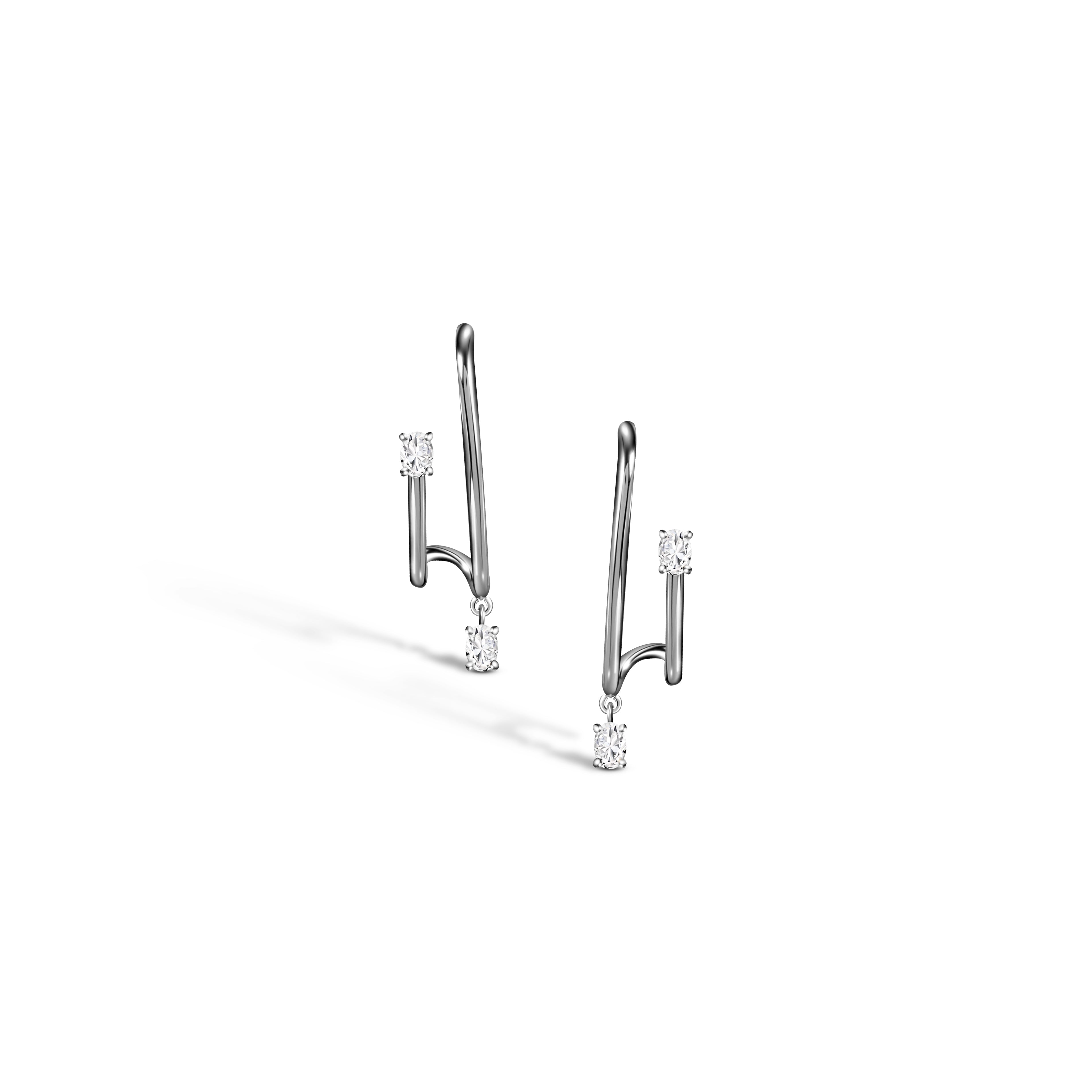 WIRE 2 ROWS DIAMOND EARRINGS / WHITE